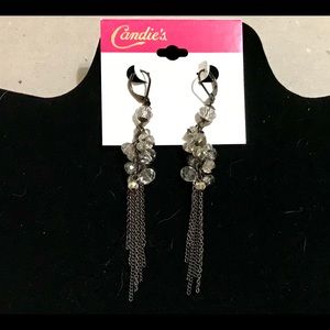 Gunmetal Clear & Lt. Grey Bead 4” Fringe Earrings